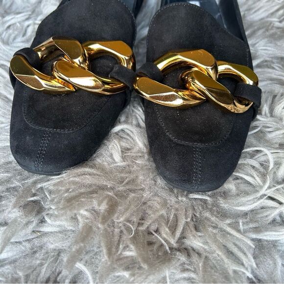 Roberto Festa black loafer flats with chunky gold chain women’s shoe size 7 - Picture 3 of 7